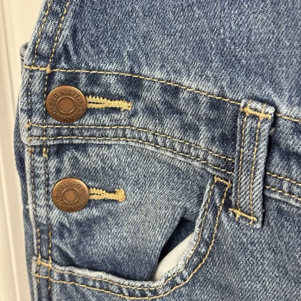 Old Navy Unisex 8 Denim Overalls Distressed Blue Jean Bib 100% Cotton Farmhouse